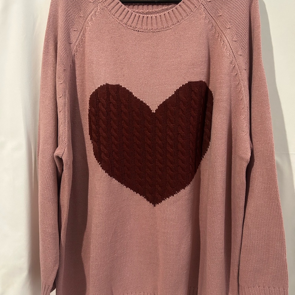 BloomChic Pink and Brown Heart Sweater